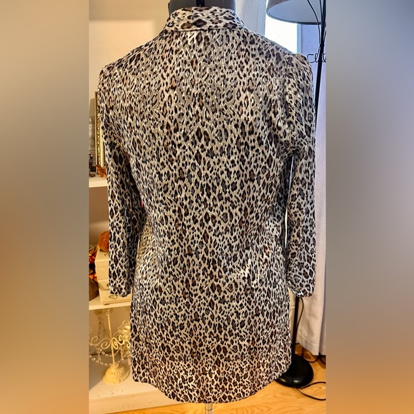 Chicos Lagenlook Sheer Leopard Open Front Cardigan Stunning Blue & Silver Accent - Picture 4 of 8